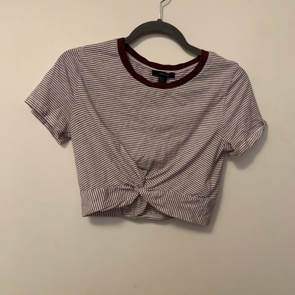 Maroon/White Twisted Crop Top - Picture 1 of 3